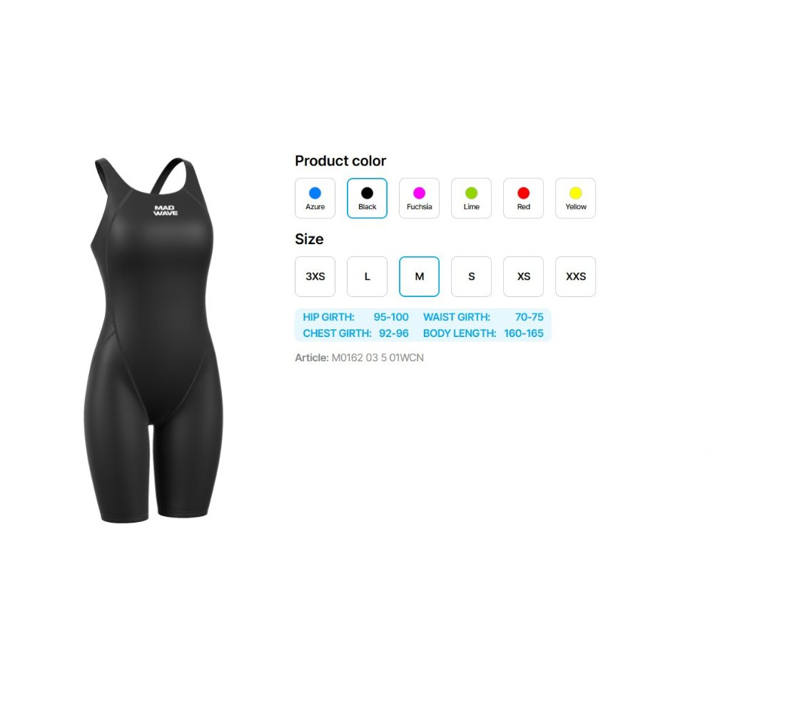 Damen Rennsport-Badeanzug mit offenem Rücken MW Revolution Damen mit offenem Rücken, Schwarz